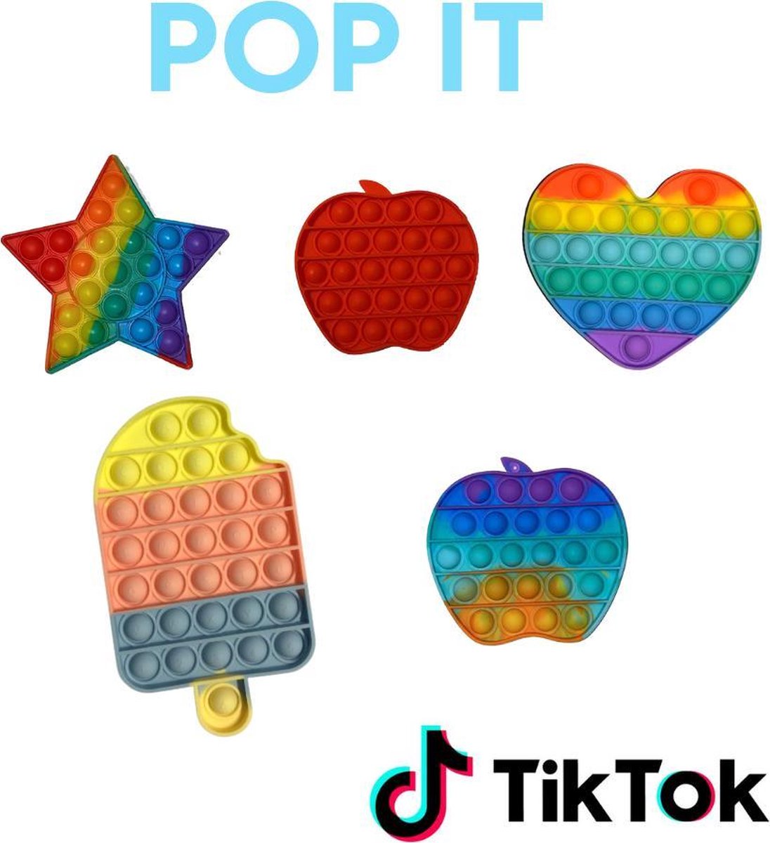 Pop It Fidget toys 5in1 Set |Fidget toys Pakket - Regenboog Ster/Appel/ Ijs Pop it & meer! | TikTok Trend 2021 - Goedkope Pop Its | Pop It pakket